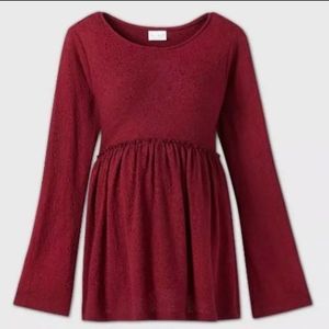ISABEL & Ingrid Women's Burgundy Baby Doll Peplum Long Sleeve Maternity Blouse